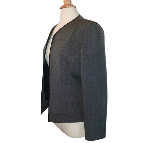 KASPER Collarless Zip Front Cropped Blazer w/Pockets Sz 12 Grey - Picture 3 of 9